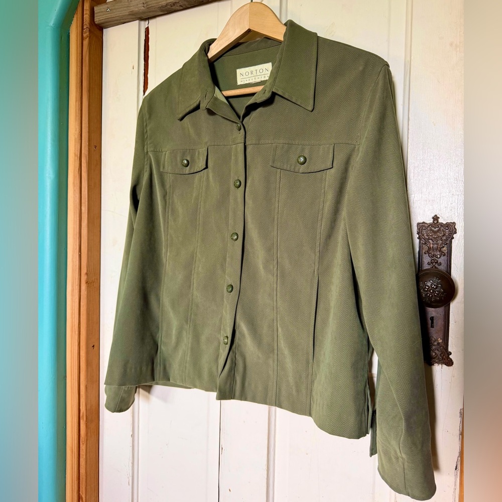 Vintage Norton McNaughton Sage Green Herringbone Utility Shirt Jacket